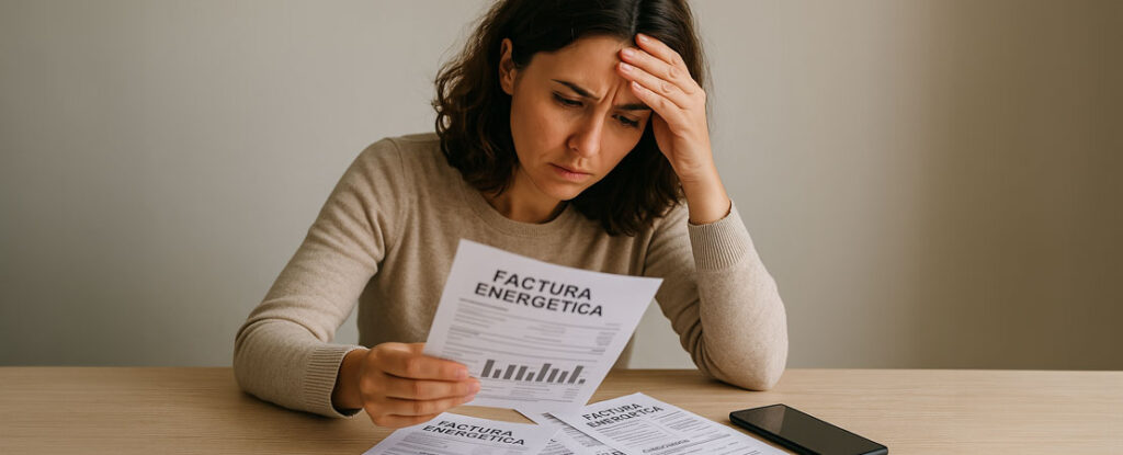 Mujer preocupada por sus facturas de la luz por fraude endesa